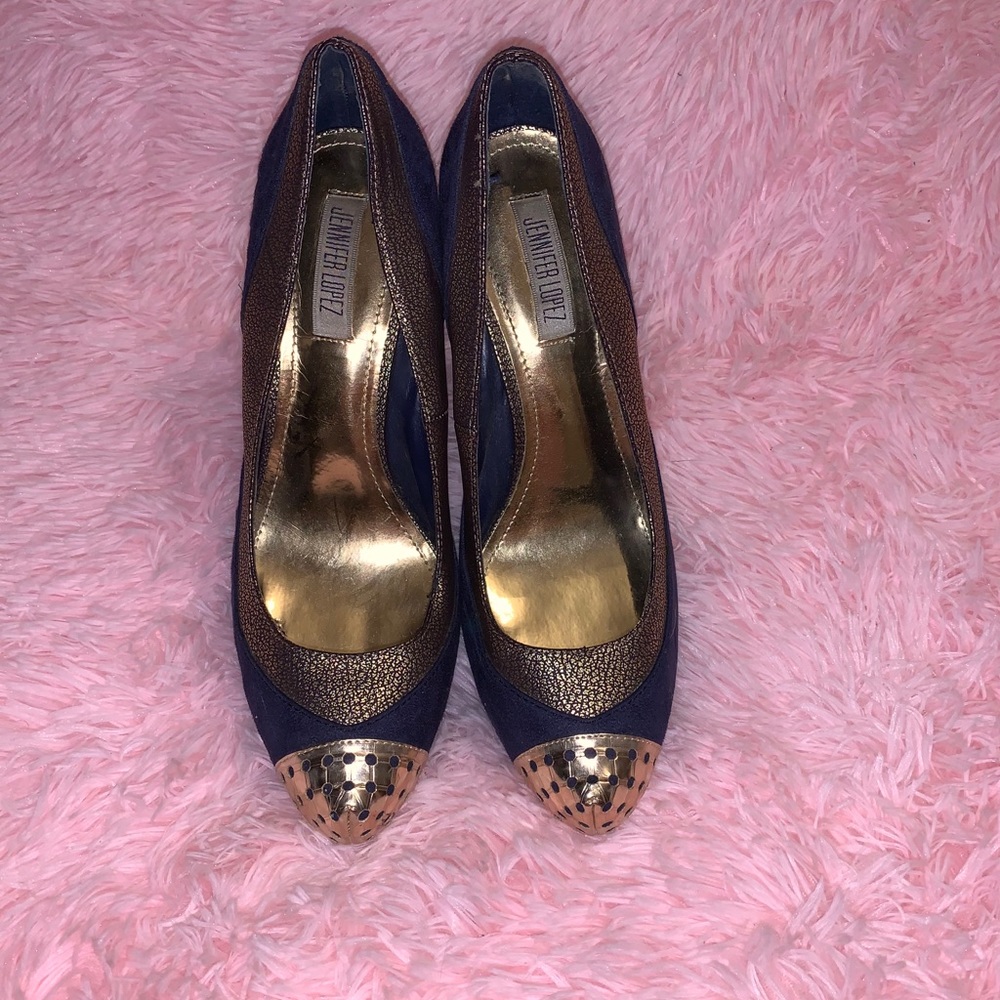 Jennifer Lopez navy/gold heels size 10